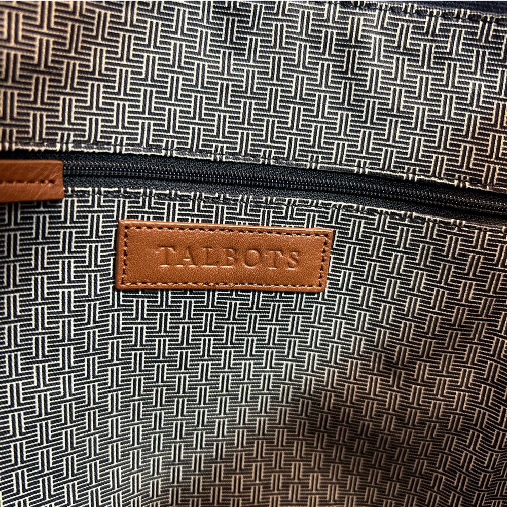 Talbots Blue canvas with Tan leather trim and Handles Tote Shoulder Bag - Picture 2 of 10